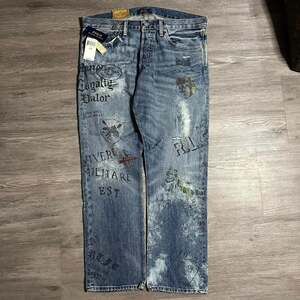 Polo Ralph Lauren Varick Slim Straight Graphic Jeans, Blue Denim, Size 35x30